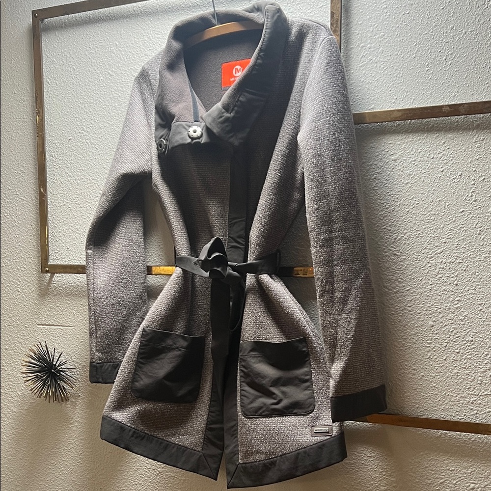 Merrell Gray Trench Coat with Black Trim and Tie Waist